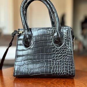 Mini Black Crocodile-Embossed Handbag